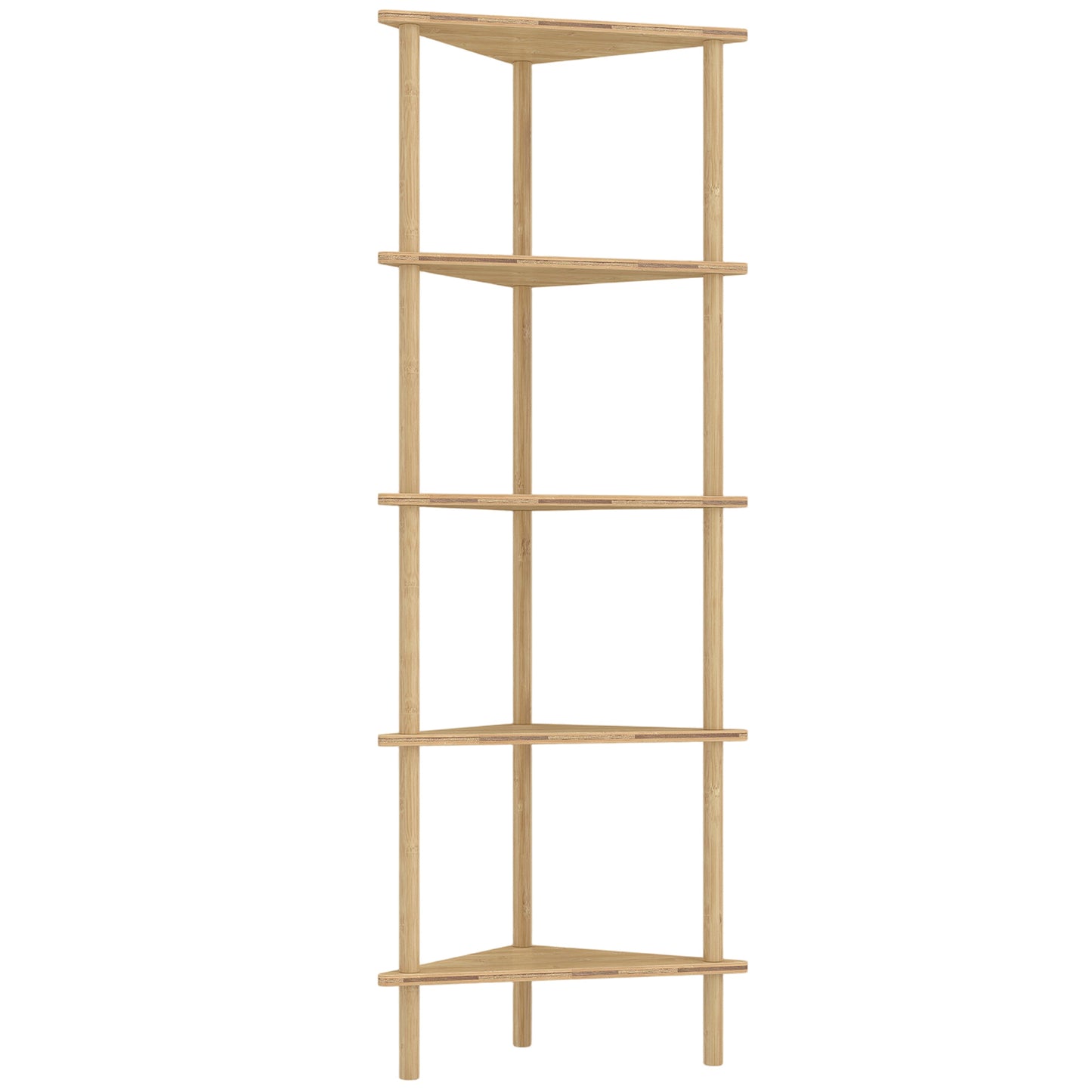 HOMCOM Bamboo Storage Shelf, 5-tier Corner Shelf, Freestanding Shelving Unit for Living Room, Home Office, Natural Wood Finish