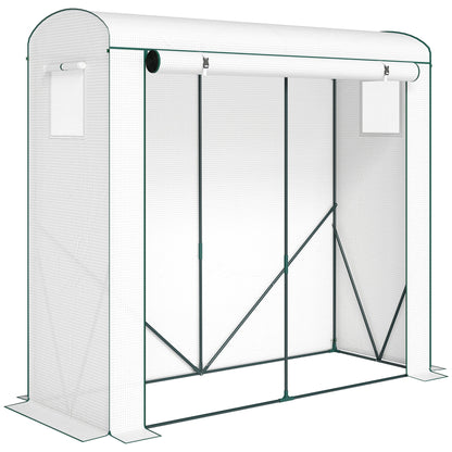 Outsunny Mini Greenhouse, Garden Tomato Growhouse with Roll-Up Door and 2 Mesh Windows, PE Cover, 200 x 75 x 188 cm, White