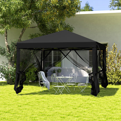 Outsunny 3 x 3Êm Pop Up Gazebo, 420D Garden Tent Canopy with Removable Mesh Sidewall Netting, Carry Bag for Garden Patio Outdoor, Black