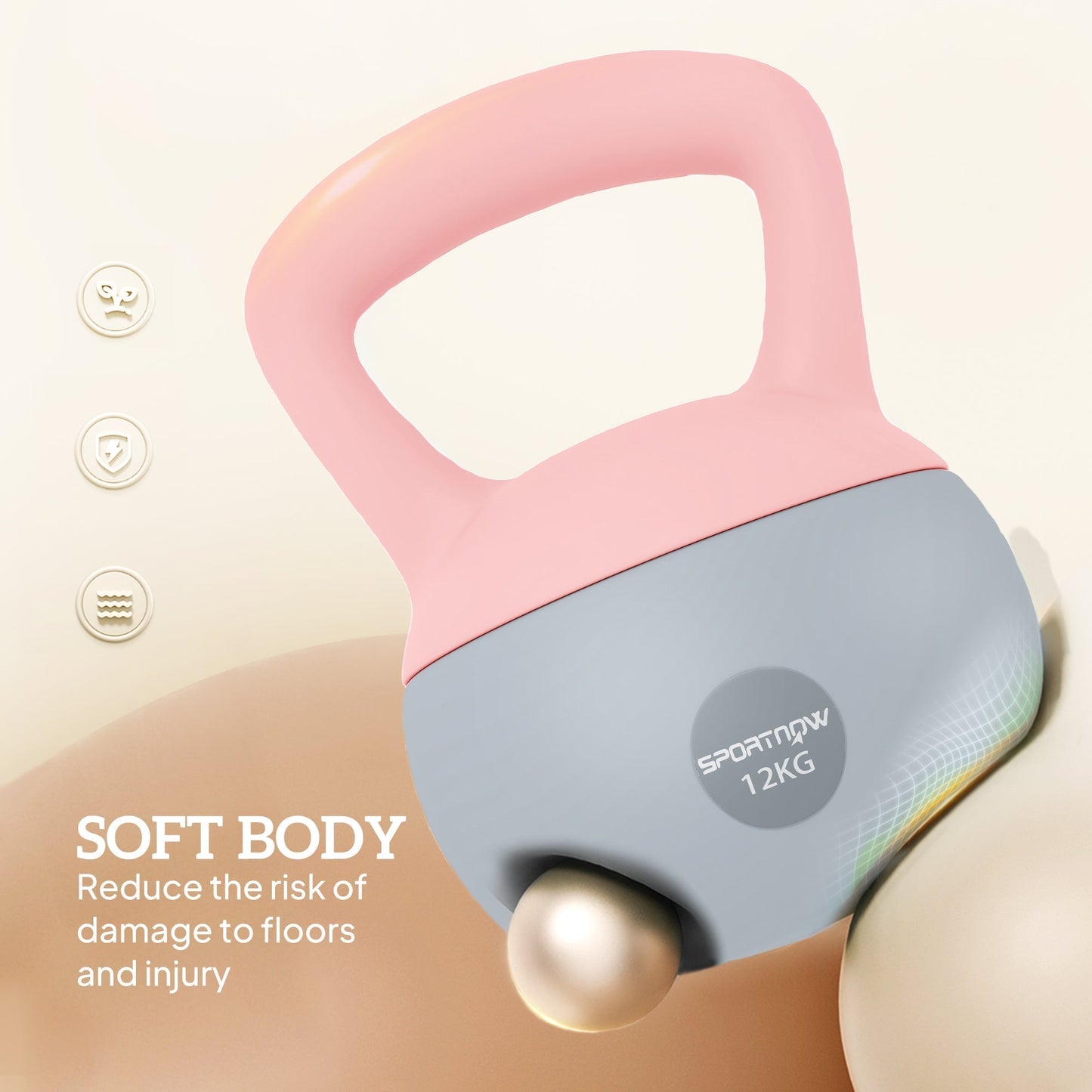 SPORTNOW 12KG Soft Kettlebell, Kettlebell with Non-Slip Handle for Home Gym, Weight Lifting, Strength Training, Pink/Grey