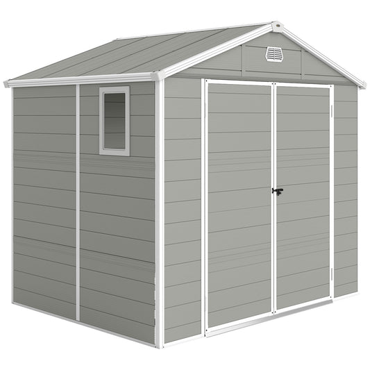 Outsunny 7.9ft x 6.2ft Aluminium Frame and Plastic Wall Shed, with Foundation - Light Grey