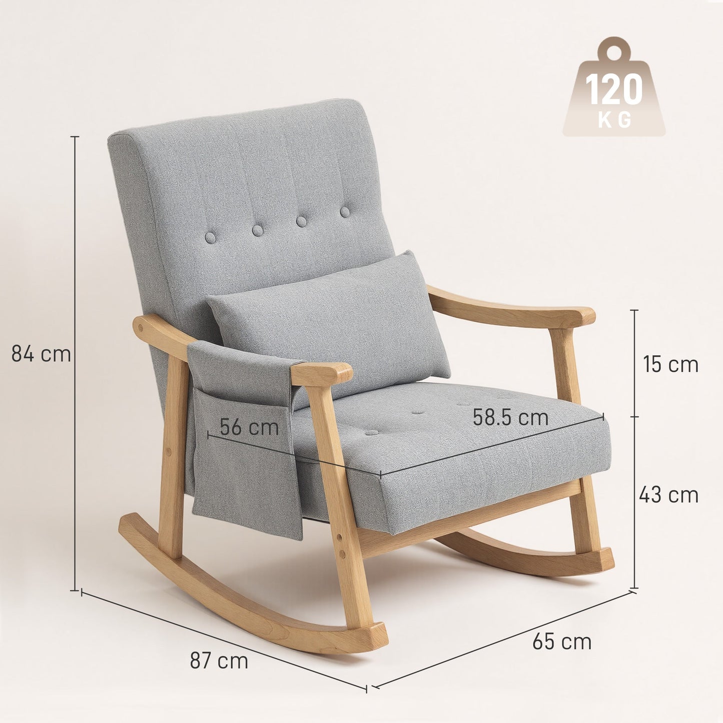 HOMCOM Wood Frame Rocking Accent Chair - Light Grey