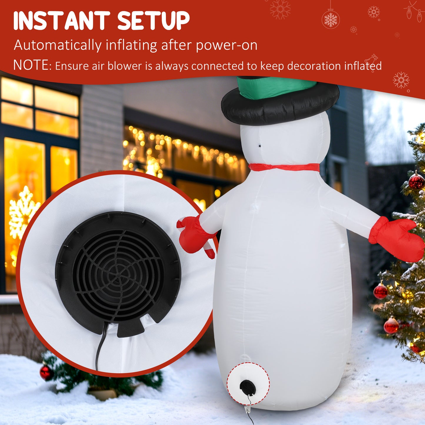 Outsunny 8FT Christmas Inflatable Outdoor Decoration with Dynamic Disco & LED Lights, Self-Inflating Christmas Blow Up Snowman for Garden, Indoor Outdoor Home Decor
