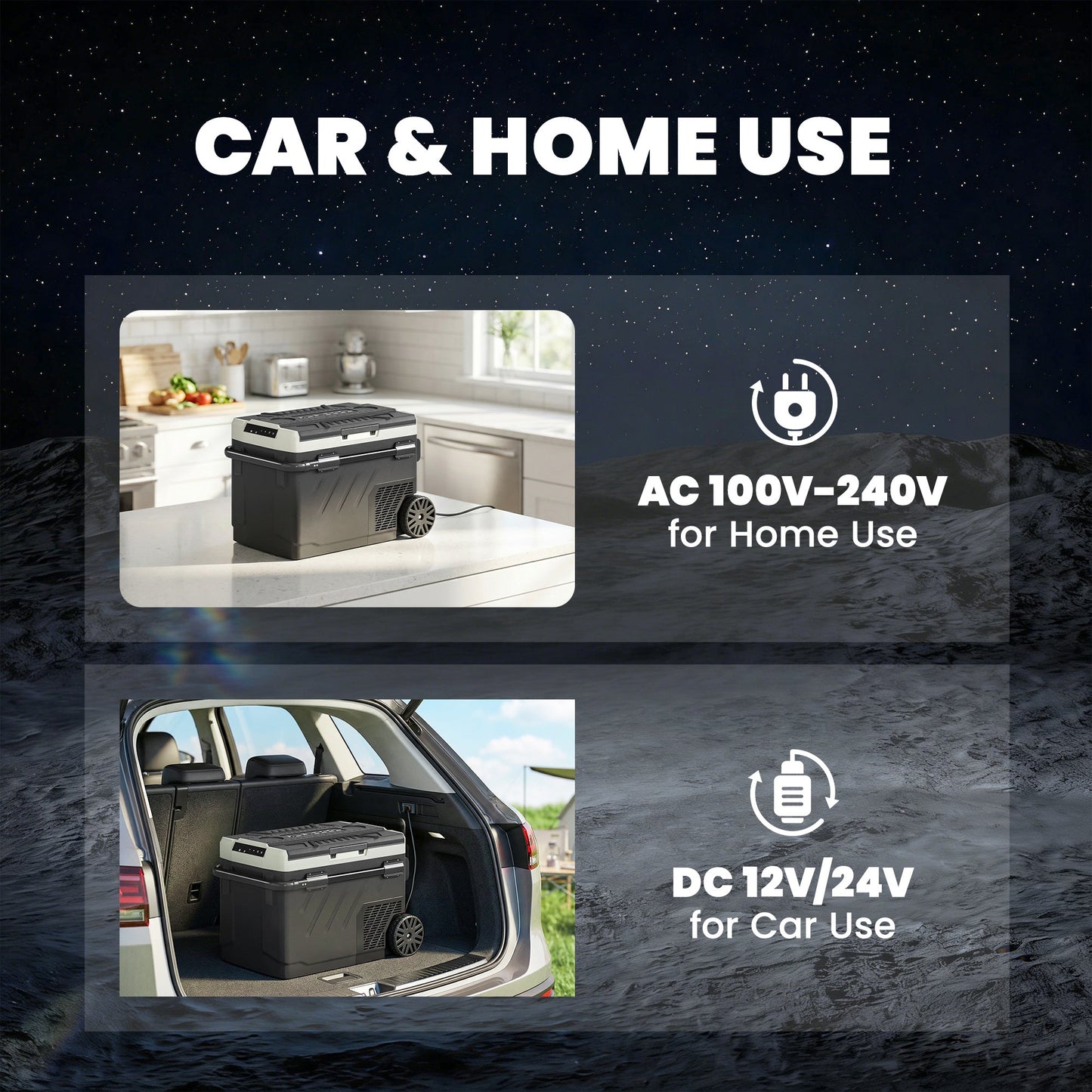 Outsunny 40L Compressor Car Fridge Freezer, Dual Zone Camping Refrigerator with App Control, Telescopic Handle, -20Â°C-20Â°C