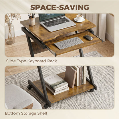 HOMCOM Movable Computer Desk with 4 Moving Wheels and Keyboard Tray