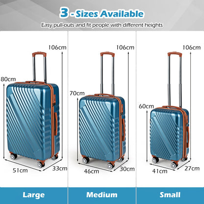 Large/Medium/Small Carry on Suitcase Sets with Premium Wheels and TSA Approved Lock-Blue