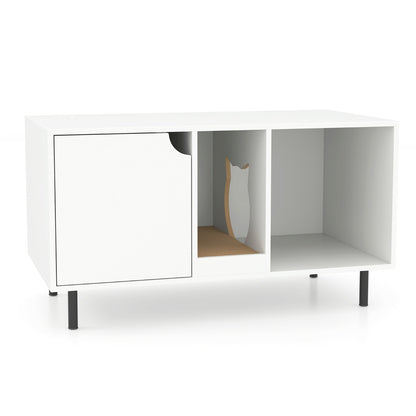 Cat Litter Box Enclosure with Storage and Removable Scratching Board-White