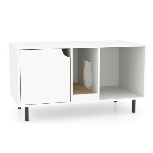 Cat Litter Box Enclosure with Storage and Removable Scratching Board-White