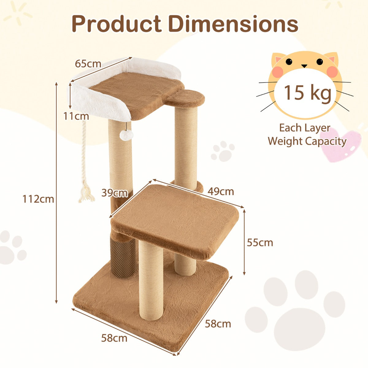 Cat Tree for Indoor Cats with Plush Padded Perch Scratching Posts and Jumping Platform-Brown
