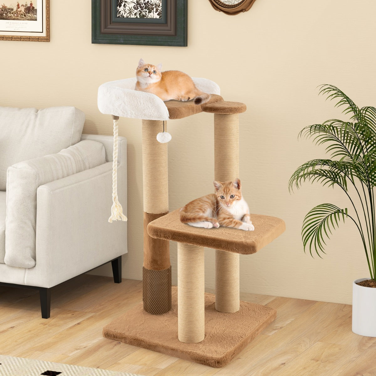 Cat Tree for Indoor Cats with Plush Padded Perch Scratching Posts and Jumping Platform-Brown