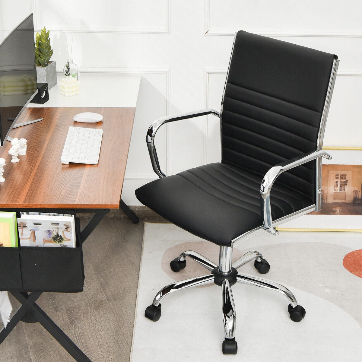 Height Adjustable Rolling High-Back Executive Chair for Home Office-Black