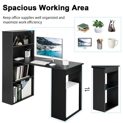 Modern 3-in-1 Wooden Computer Desk with 6-Tier Storage Bookshelves-Black