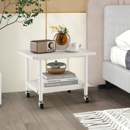 2 Tier Wooden Printer Stand with 360° Swivel Casters-White