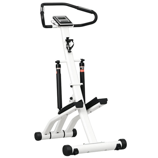 SPORTNOW Stepper Machine for Home, Foldable Stair Stepper with 12-Level Hydraulic Resistance, Stair Climber with LCD Monitor, Heart Rate Sensor and Drink Holder, White and Black