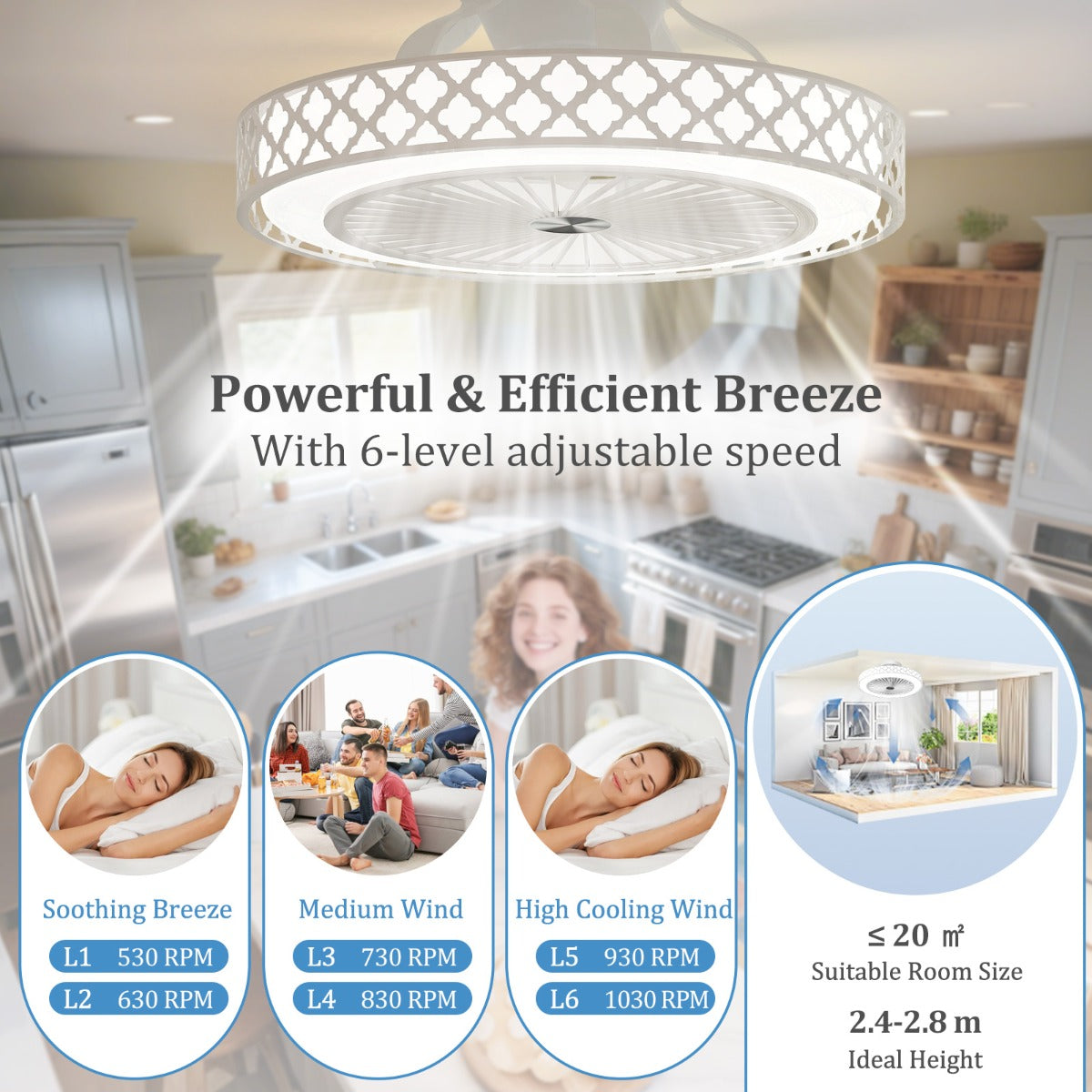 19 Inches Ceiling Fan with 3000-6500K Dimmable LED and 6 Wind Speeds & Timer-White
