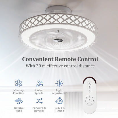 19 Inches Ceiling Fan with 3000-6500K Dimmable LED and 6 Wind Speeds & Timer-White