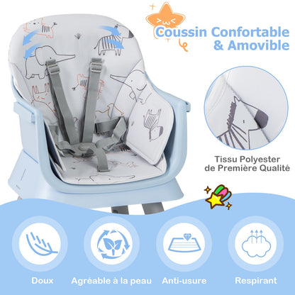 6 in 1 Baby High Chair Convertible Baby Feeding Chair Kids Stool with 5 Point Harness Tray and Blue