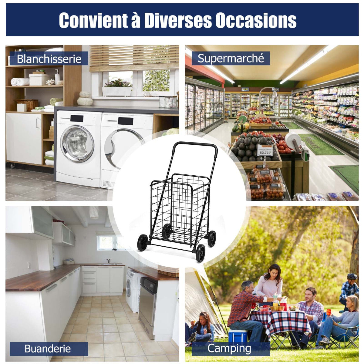 Shopping Cart Folding Shopping Cart Trolley with Wheels Black