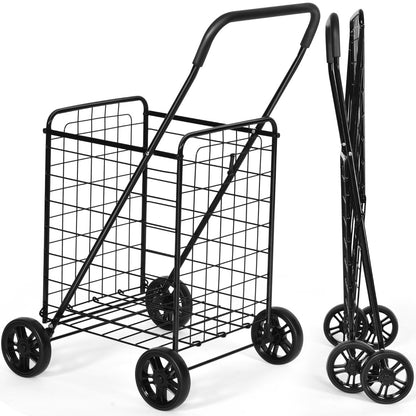Shopping Cart Folding Shopping Cart Trolley with Wheels Black