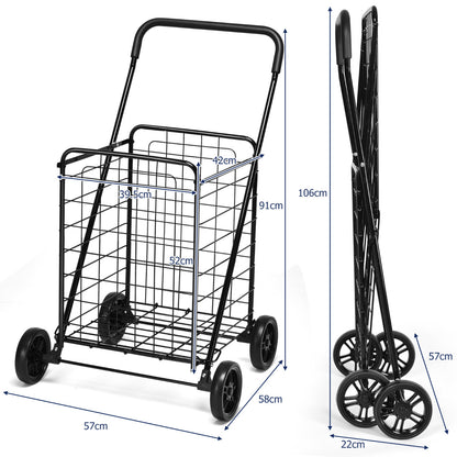 Shopping Cart Folding Shopping Cart Trolley with Wheels Black