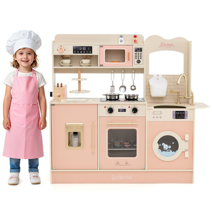 Children Pretend Toy Kitchen Playset with Stoves and Coffee Machine-Pink