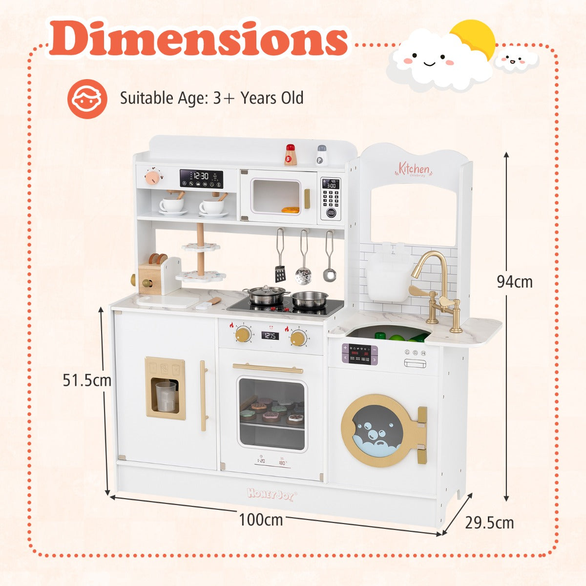 Children Pretend Toy Kitchen Playset with Stoves and Coffee Machine-White