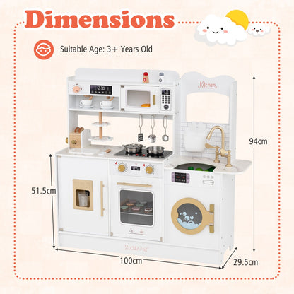Children Pretend Toy Kitchen Playset with Stoves and Coffee Machine-White