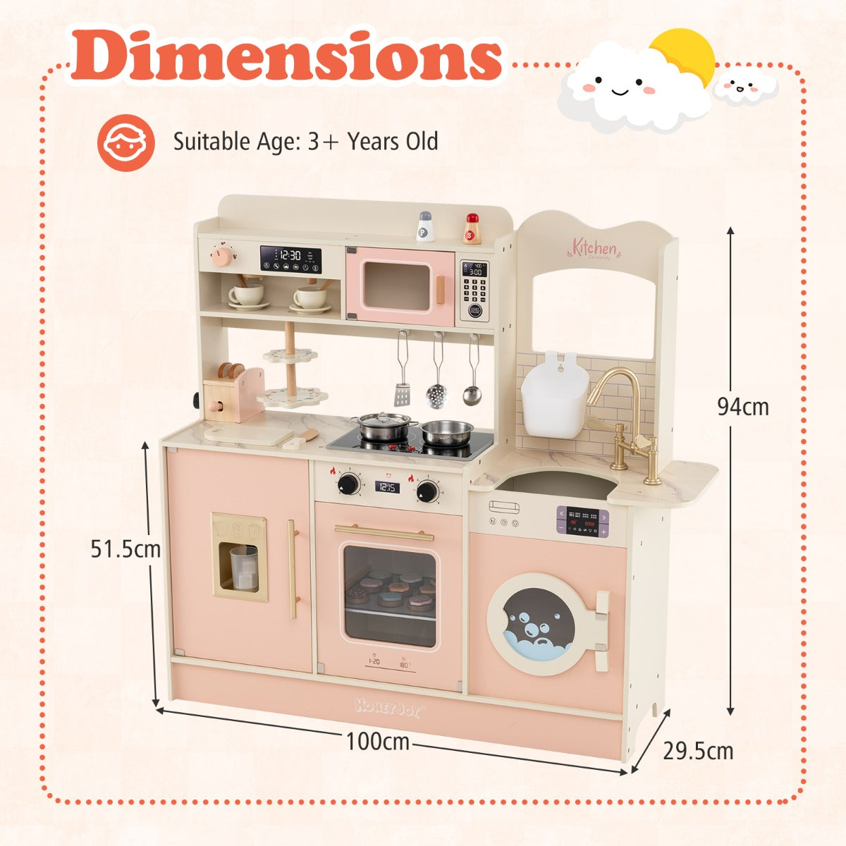 Children Pretend Toy Kitchen Playset with Stoves and Coffee Machine-Pink