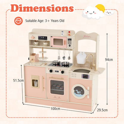 Children Pretend Toy Kitchen Playset with Stoves and Coffee Machine-Pink