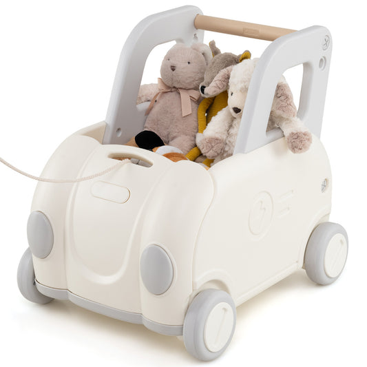 Children Push Walker Cart with Handle and Wheels-White