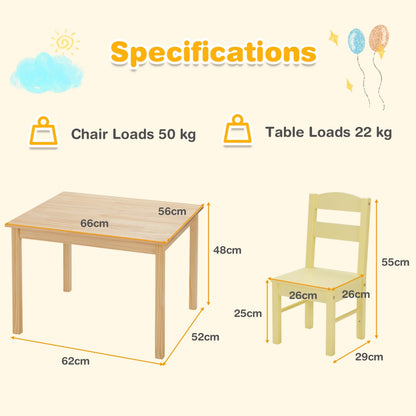 Children Wooden Table and 4 Chairs for Preschool Girls and Boys-Multicolor