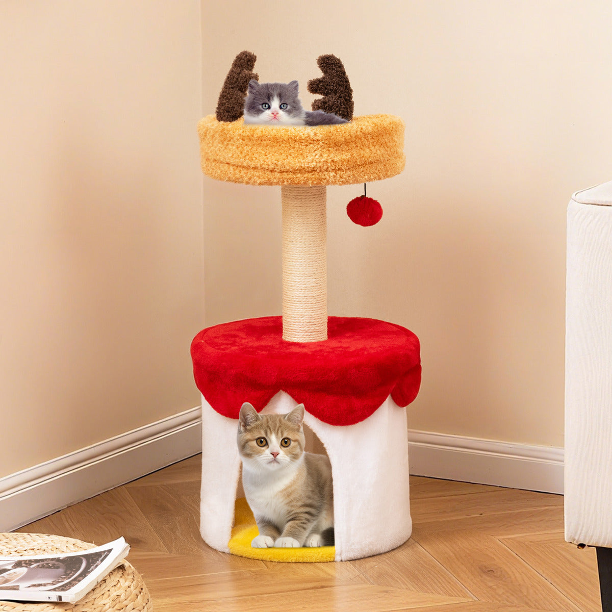 Christmas Cat Tree with Bed 80 CM Modern Kitten Tower with Sisal Scratching Post-Orange