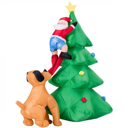 Christmas Inflatable Decoration Set – Santa Chased by Dog & Giant Christmas Train