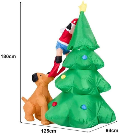Christmas Inflatable Decoration Set – Santa Chased by Dog & Giant Christmas Train