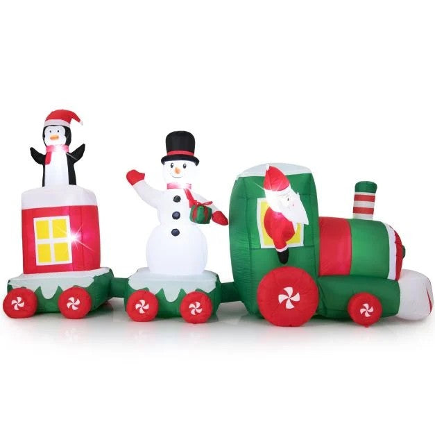 Christmas Inflatable Decoration Set – Santa Chased by Dog & Giant Christmas Train