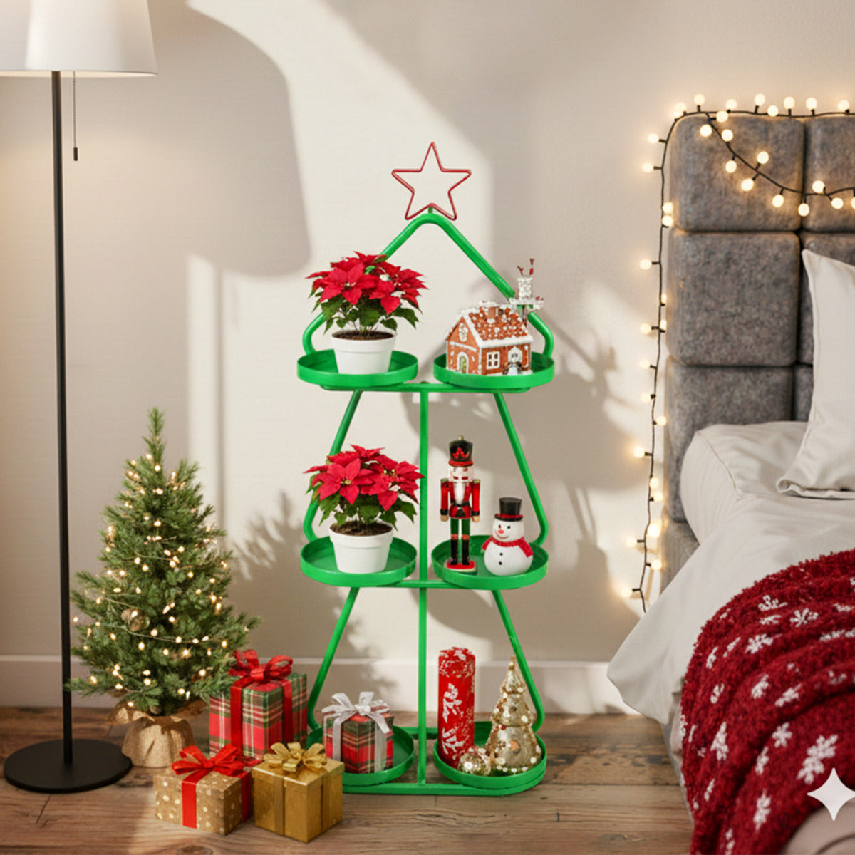 Christmas Plant Stand 3-Tier Tree-Shaped Side Table-Green