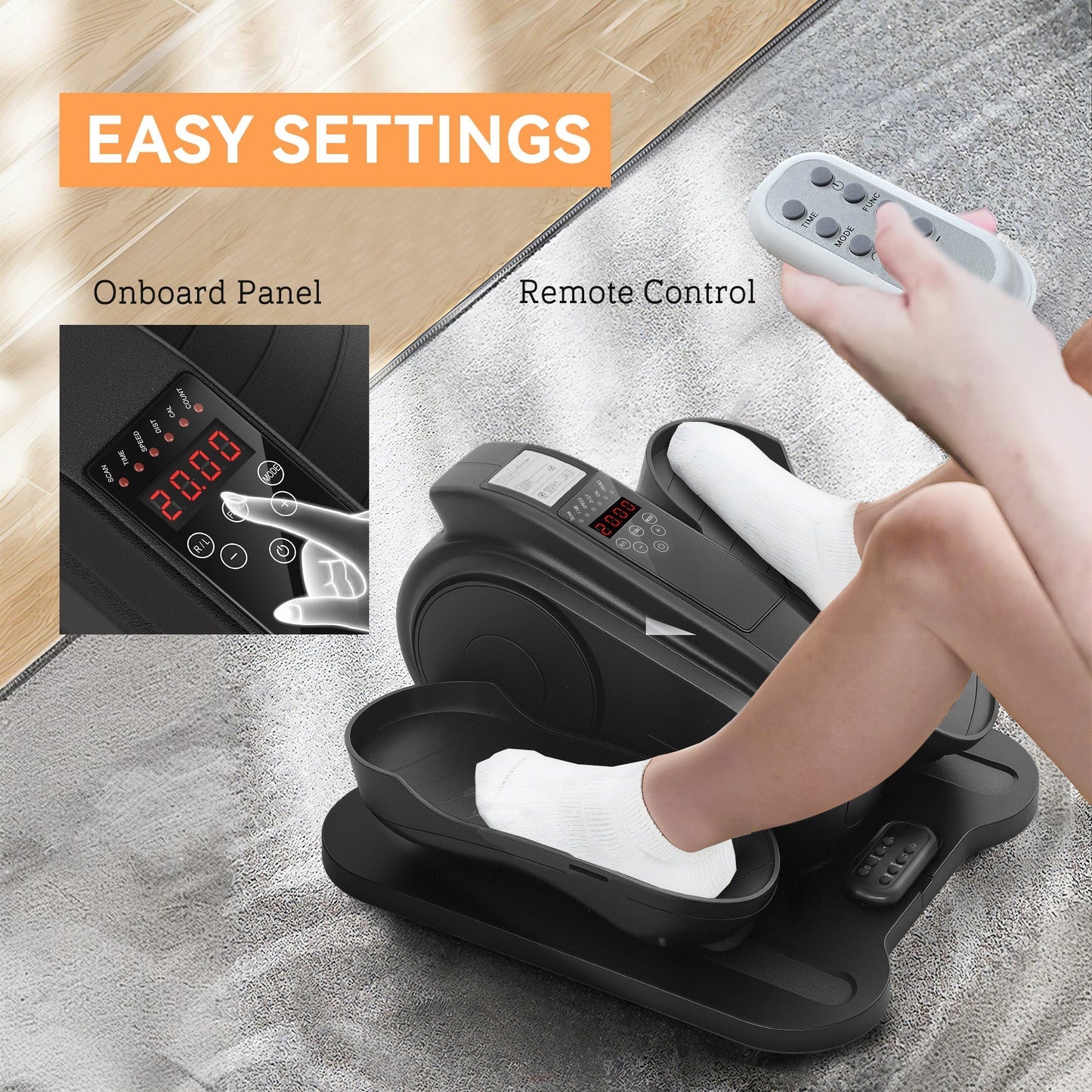 SPORTNOW Under Desk Elliptical Machine, Seated Pedal Exerciser, Mini Electric Elliptical Machine for Seniors with LCD Monitor, Remote Control and 10 Adjustable Speed, Quiet & Portable, Black