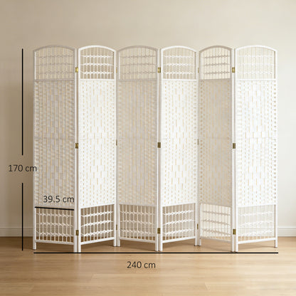 HOMCOM 6 Panel Folding Room Divider, Privacy Screen, Paravent Partition Separator for Living Room, Bedroom, White