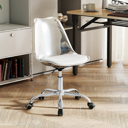 Clear Desk Chair Armless Rolling Acrylic Office Chair with Swivel Seat and PU Leather Cushion-Clear