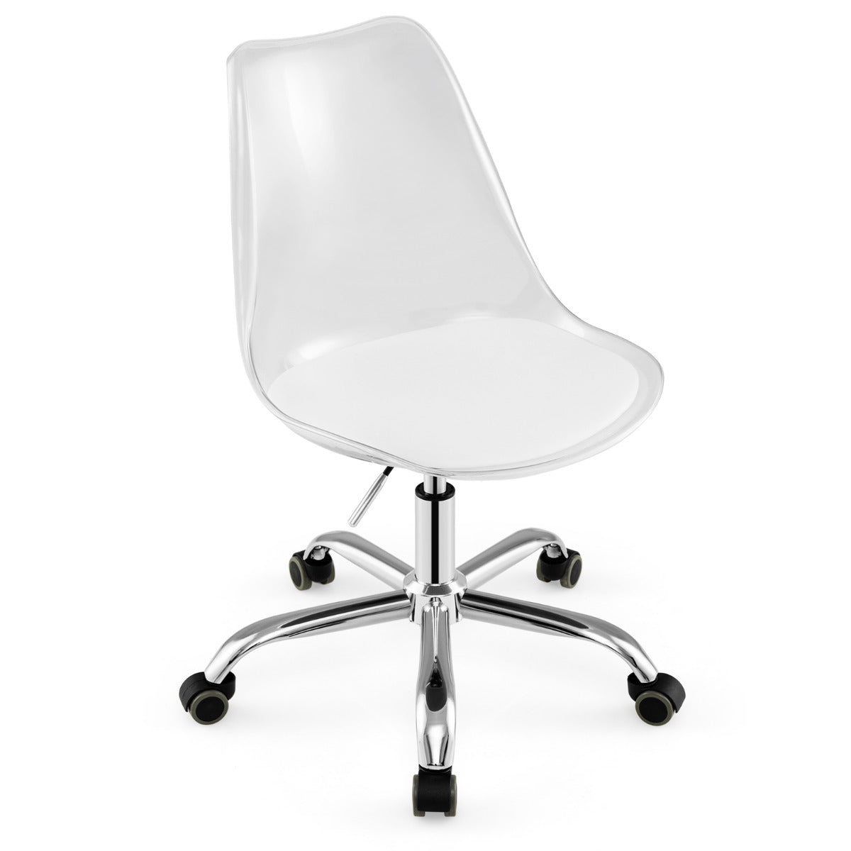 Clear Desk Chair Armless Rolling Acrylic Office Chair with Swivel Seat and PU Leather Cushion-Clear