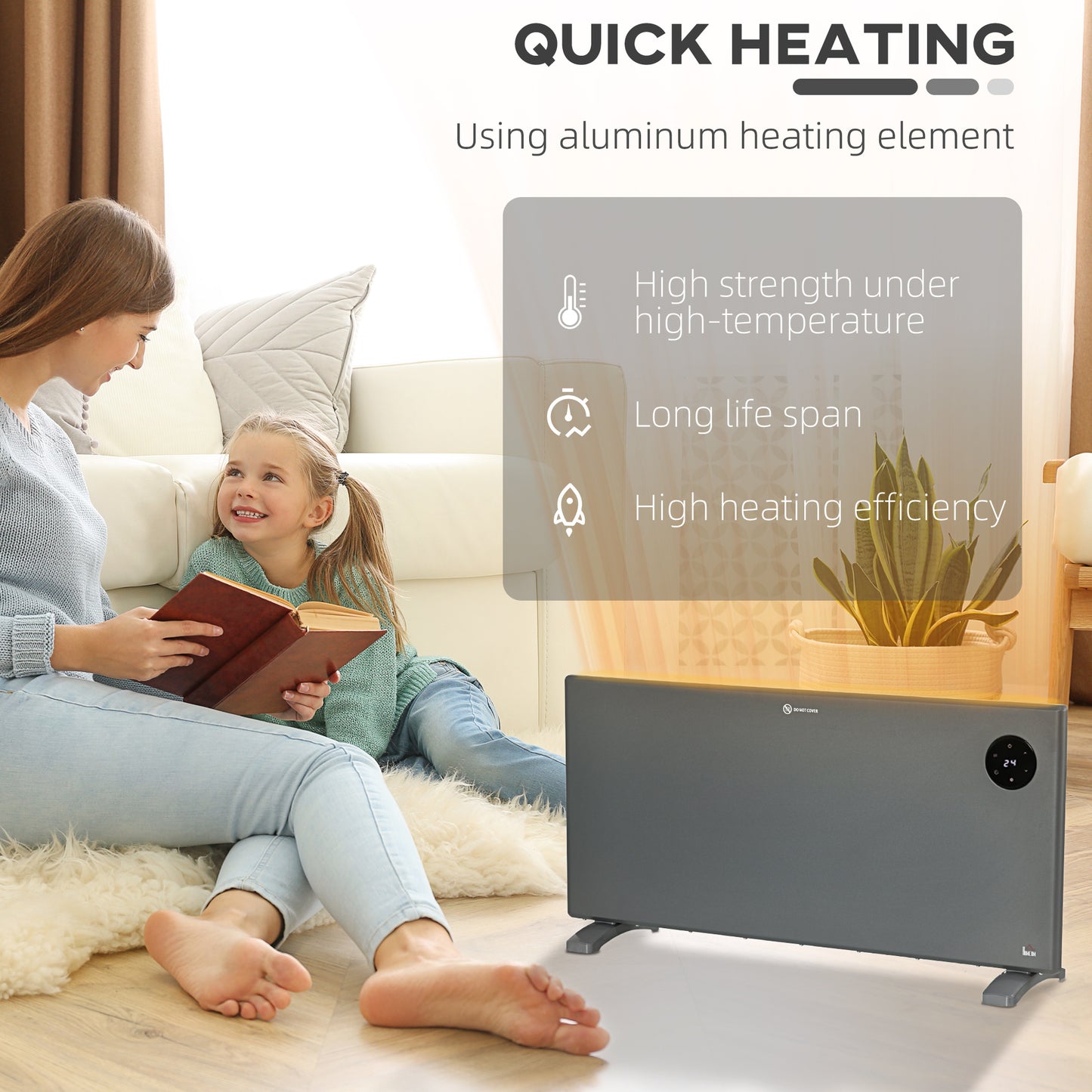 HOMCOM 2000W Electric Convector Heater, Freestanding or Wall Mounted, Space Heater with Adjustable Thermostat, Timer, Grey
