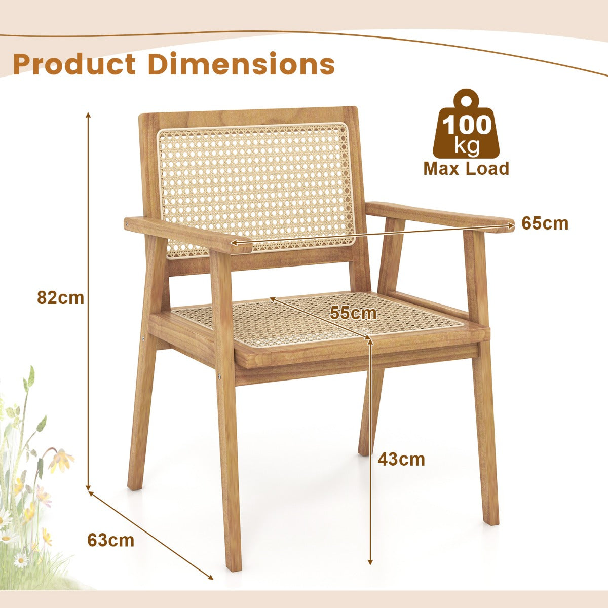 Comfortable Wood Dining Chair with Curved Backrest for Backyard Porch Balcony