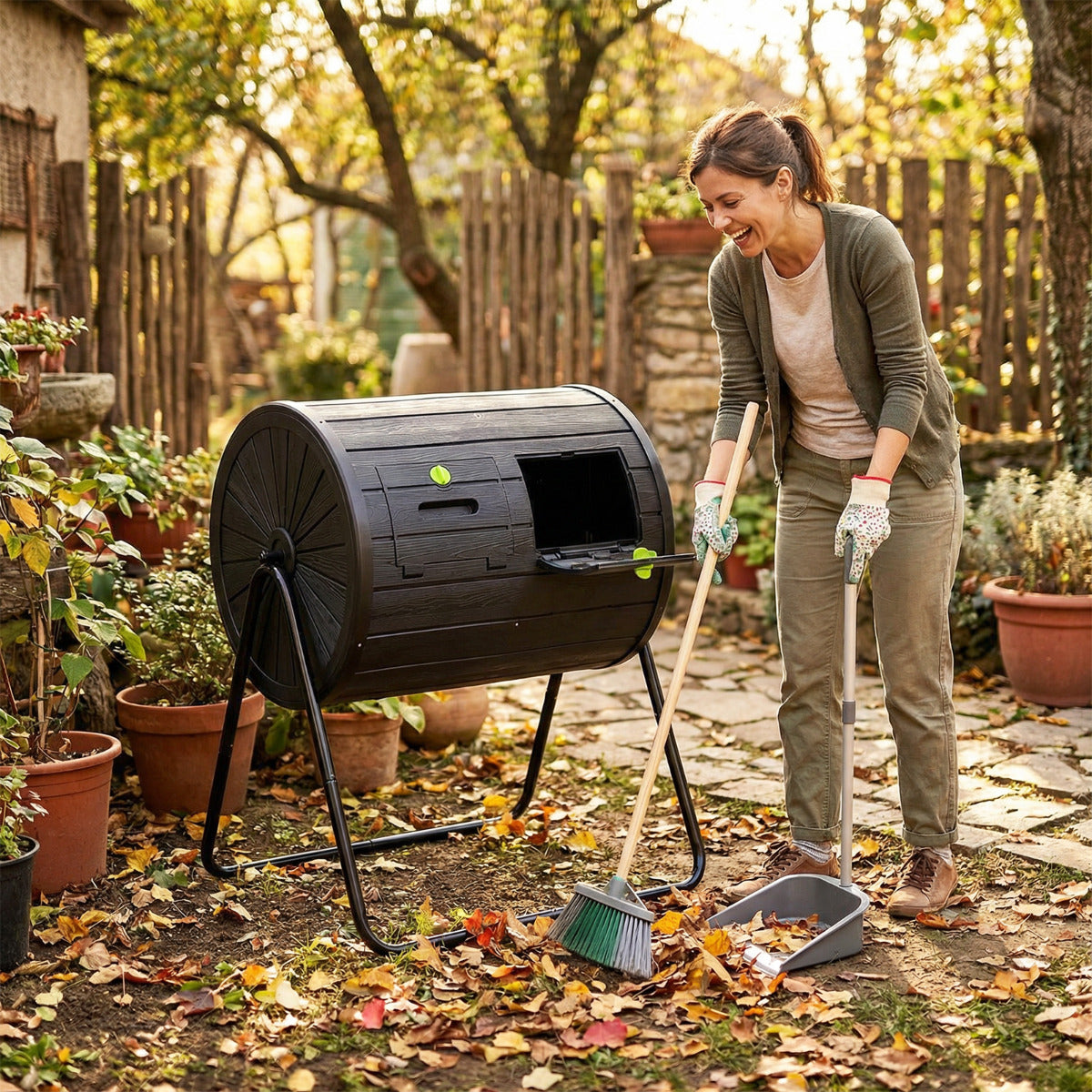 142  Large Outdoor Compost Tumbler with Dual Chambers-Black