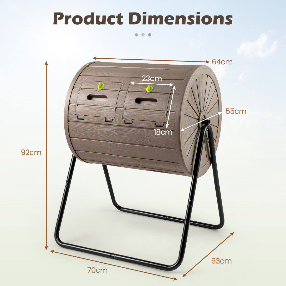 142  Large Outdoor Compost Tumbler with Dual Chambers-Coffee