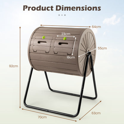 142  Large Outdoor Compost Tumbler with Dual Chambers-Coffee