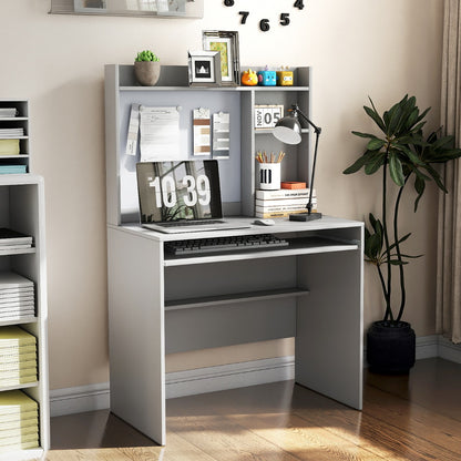Computer Desk with Magnetic Bulletin Board and Keyboard Tray-Grey