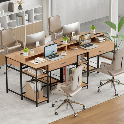 Computer Desk with Power Outlets and Top Shelf-Natural