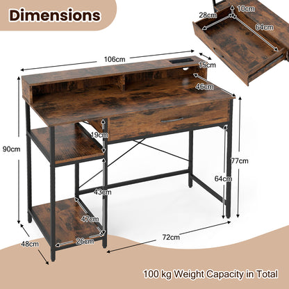 Computer Desk with Power Outlets and Top Shelf-Rustic Brown