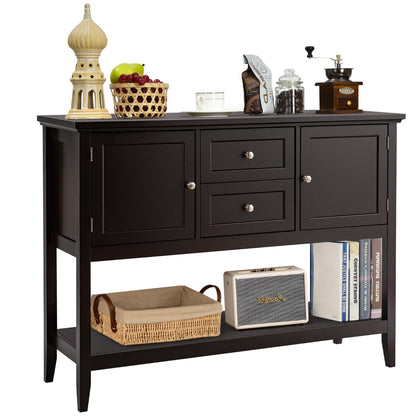 Wooden Buffet Table with Spacious Tabletop and Large Storage Rack-Brown