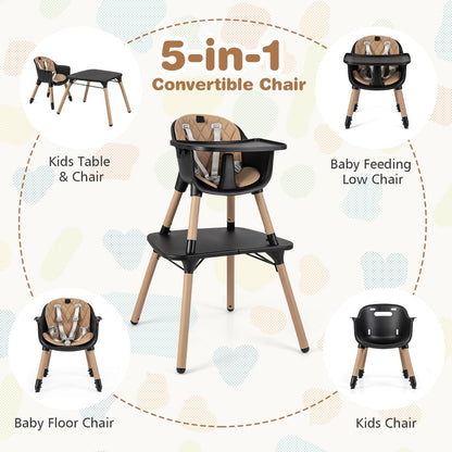 convertible Baby High Chair with 2-Position Removable Tray-Black